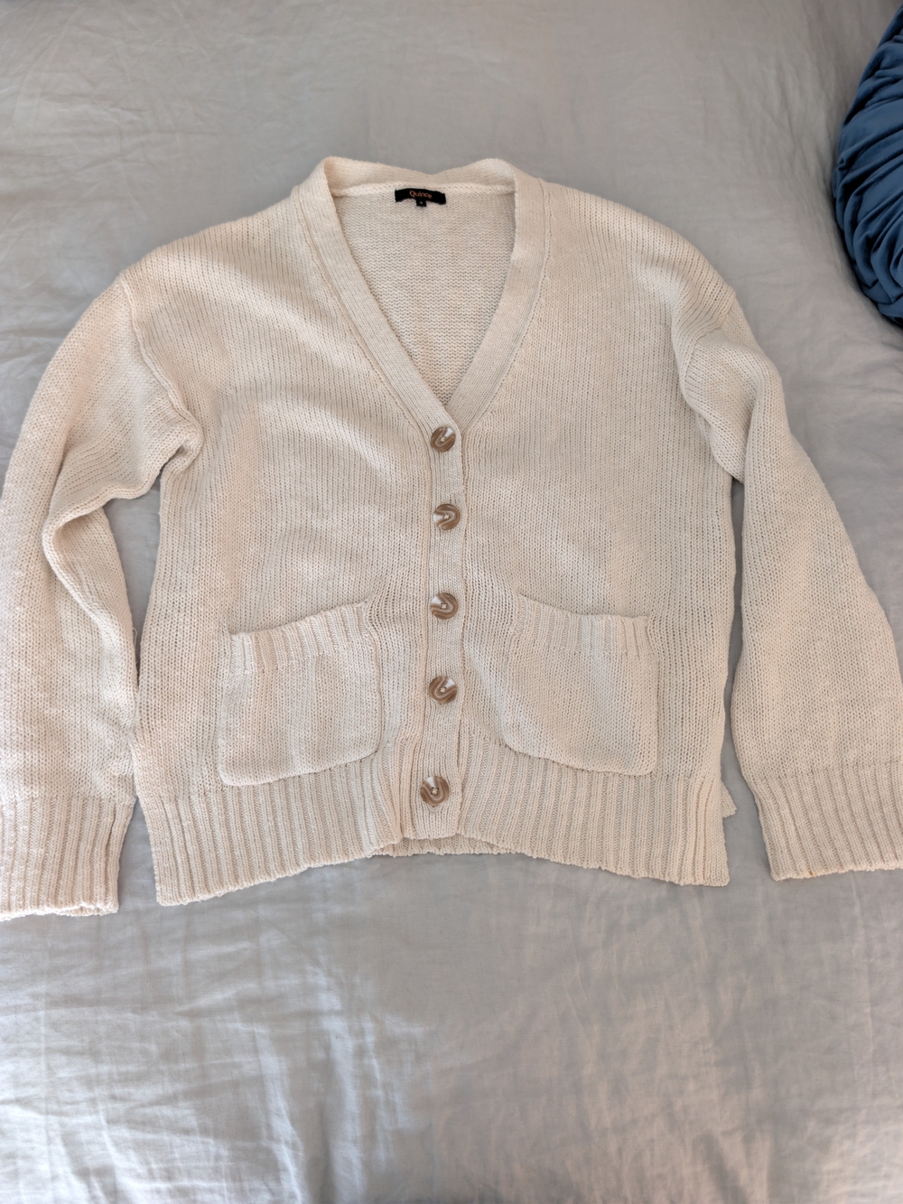 Quince Organic Cotton Linen Relaxed Cardigan Ivory White Small